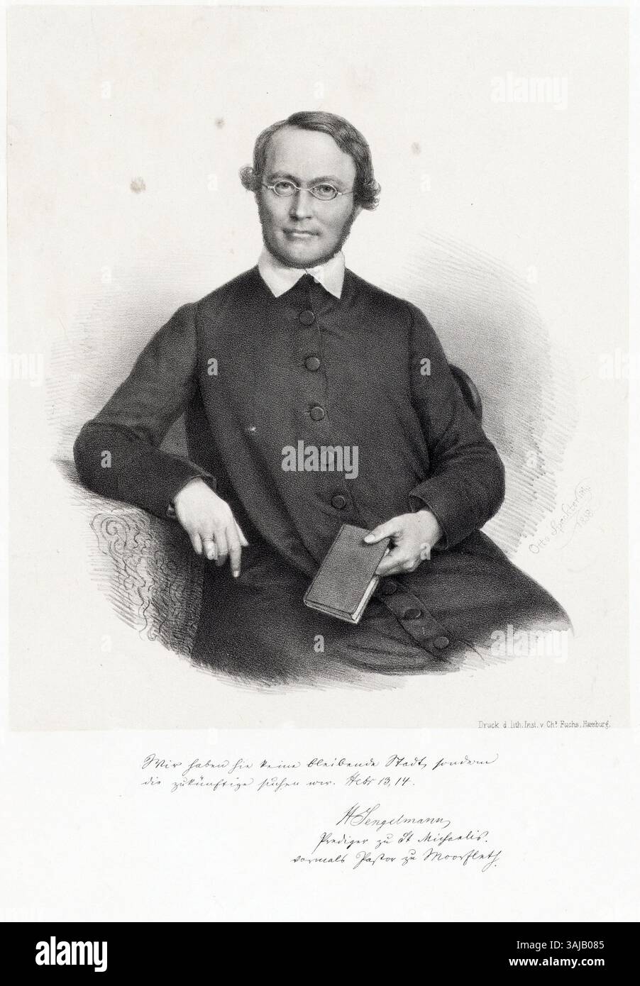 Das 1858 erschienene Lithografie zeigt Heinrich Matthias Sengelmann, geschaffen von Otto Speckter. Sie ist Teil der Sammlung der Hamburger Staats- und Universitätsbibliothek Carl von Ossietzky. Stockfoto