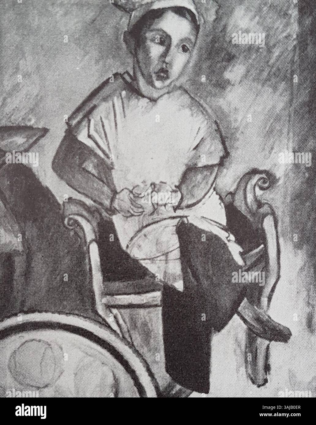 Porträt von Sigrid Hjertén von Iván mit Kochhut, das eine Figur auf einfache und dennoch ausdrucksstarke Art und Weise festnimmt, die den modernistischen Stil von Hjertén widerspiegelt. Stockfoto