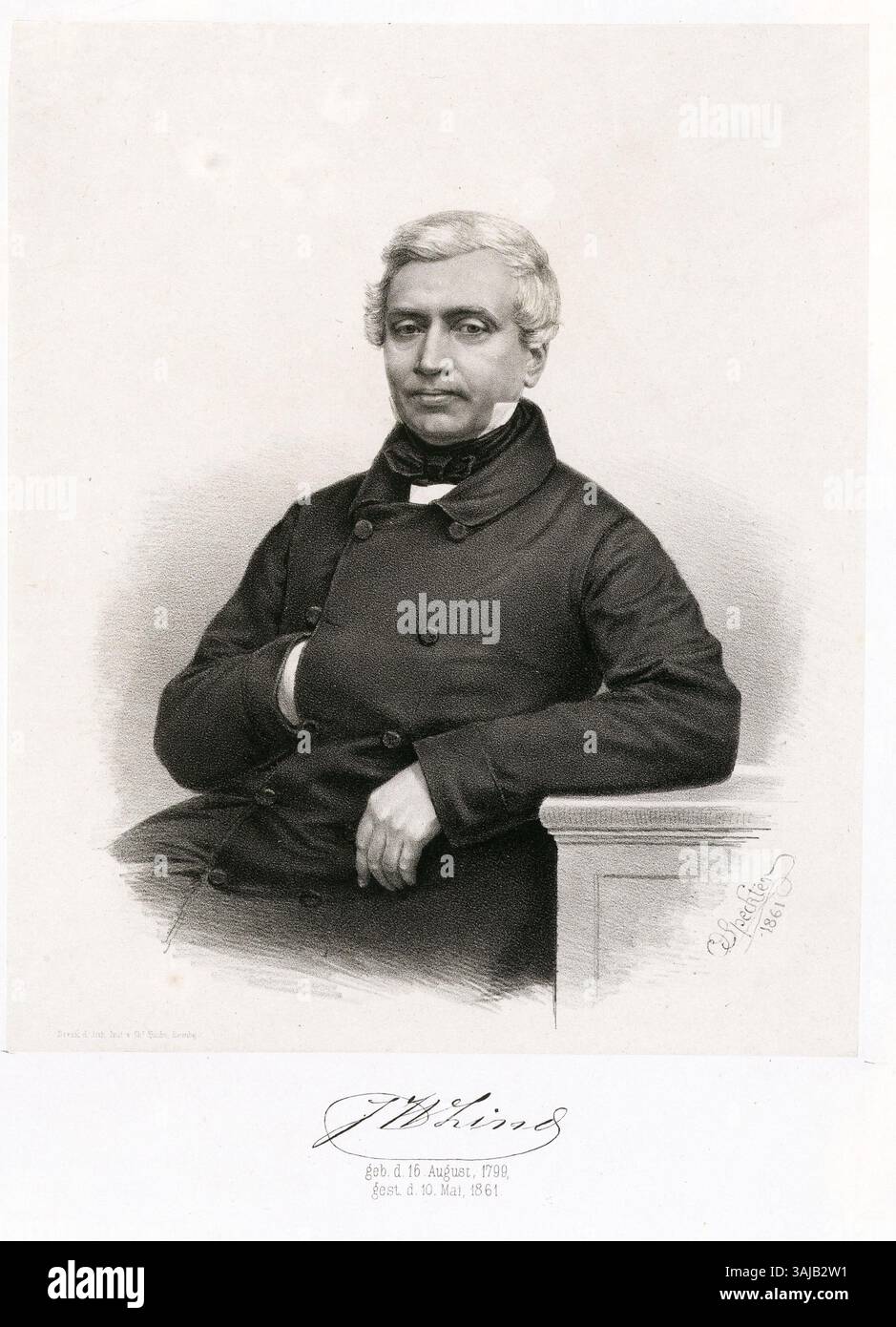 Die Lithografie von Otto Speckter aus der Hamburger Staats- und Universitätsbibliothek Carl von Ossietzky präsentiert ein Porträt von J.W. Lind aus dem 19. Jahrhundert, das seine Ähnlichkeit detailgetreu einfängt. Stockfoto