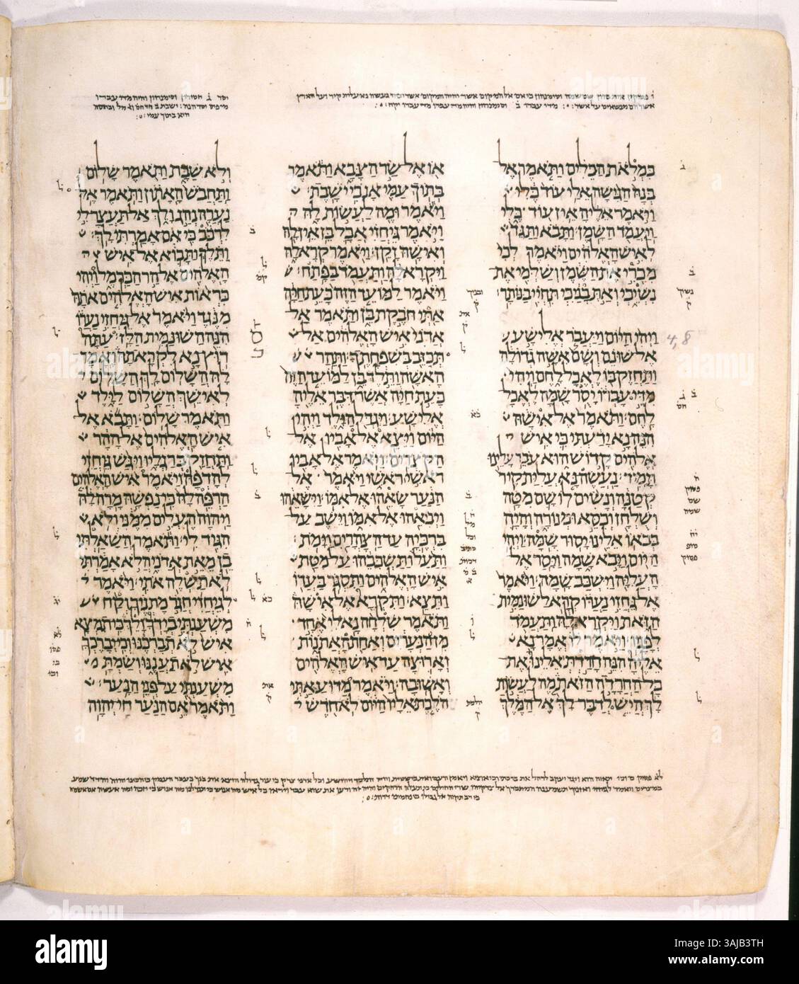 Folio 204b des Leningrader Kodex, der zwischen 1008 und 1011 erstellt wurde, enthält Text von 2 Königen 4:6 bis 3:0, einen Auszug aus der hebräischen Bibel. Stockfoto