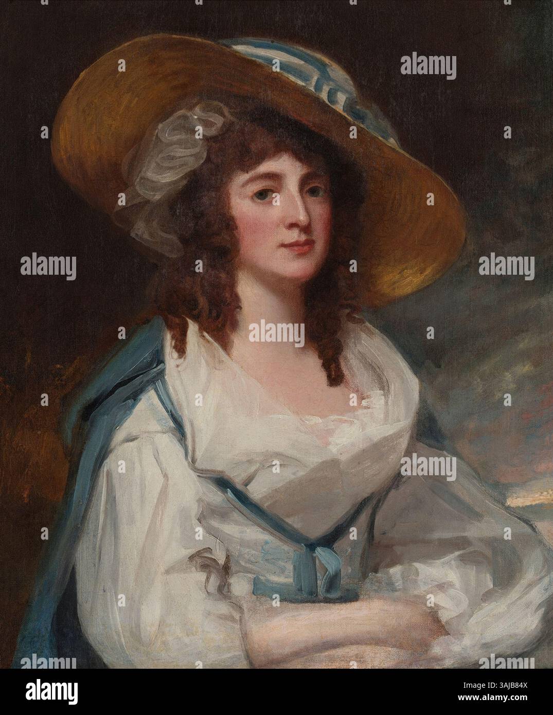 George Romneys Porträt von Lady Diana Milner, das zwischen 1786 und 1791 gemalt wurde, fängt die raffinierte Eleganz von Diana Sturt Milner ein, einer bemerkenswerten sozialen Persönlichkeit, Ehefrau von Sir William Mordaunt Milner, 3. Baronet of nun Appleton Hall. Stockfoto