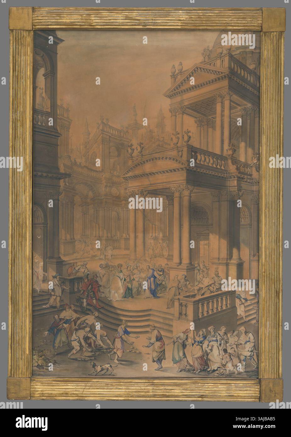 „Ukameovanie“, gemalt 1750, zeigt eine dramatische religiöse Szene, die den Ansatz des italienischen Meisters in emotionaler und lebendiger religiöser Kunst widerspiegelt. Das Werk stellt einen ergreifenden Moment innerhalb einer religiösen Erzählung dar. Stockfoto