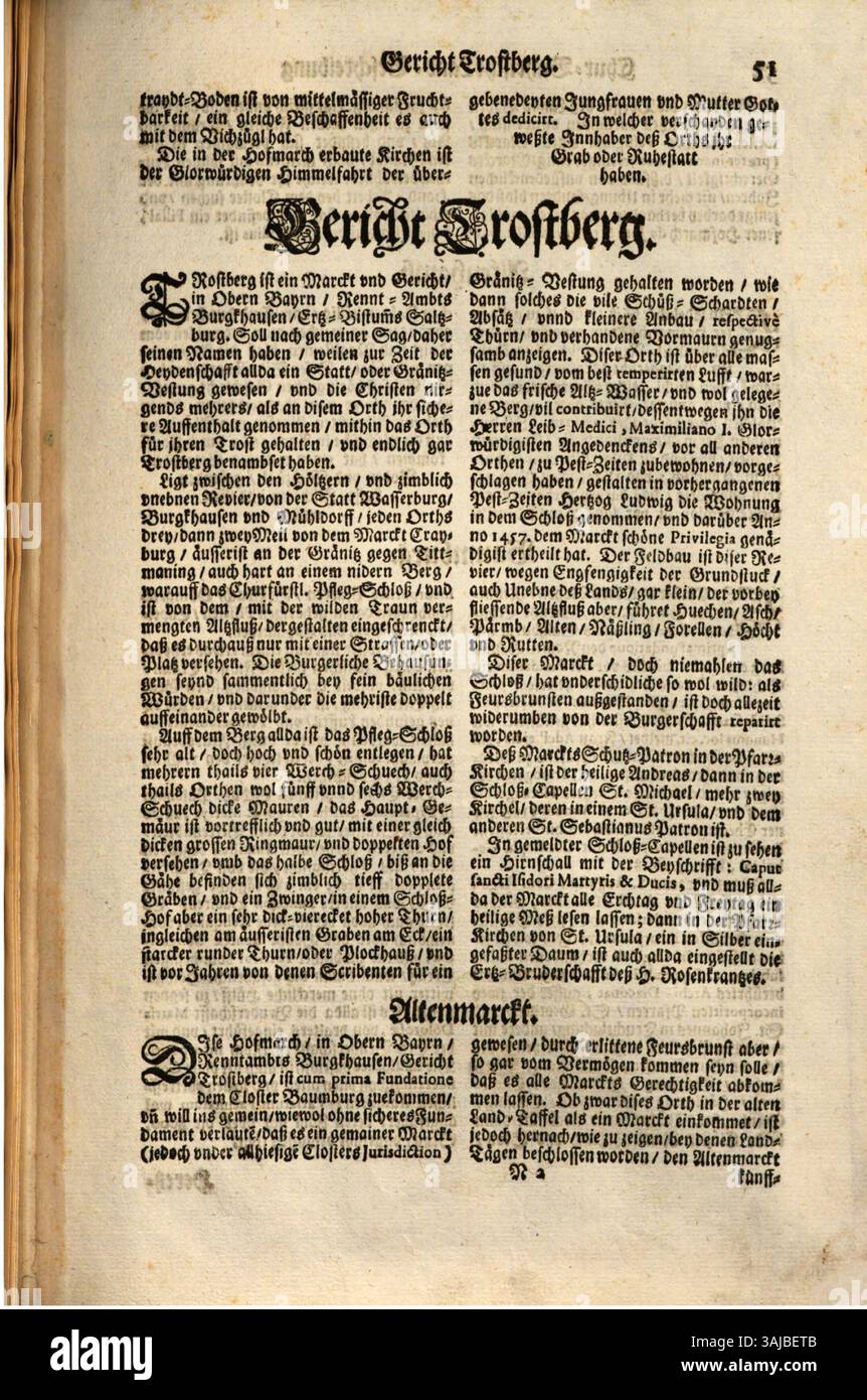 Der historische Band von Ferdinand Schönwetter gibt einen detaillierten Überblick über das Gebiet Burgkhausen in Bayern und betont neben seiner politischen und wirtschaftlichen Tätigkeit die Aufteilung in Ober- und Niederbayern und seine natürlichen Ressourcen wie Mineralien, Wälder und Seen. Stockfoto