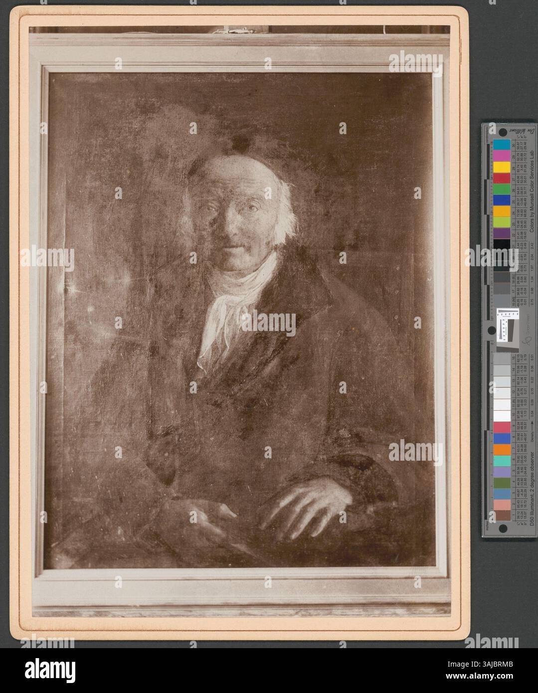 Fotografie aus der Ausstellung 1898 zum 200. Geburtstag von Johann Jakob Bodmer mit einem Porträt von Leonhard Meister. Stockfoto