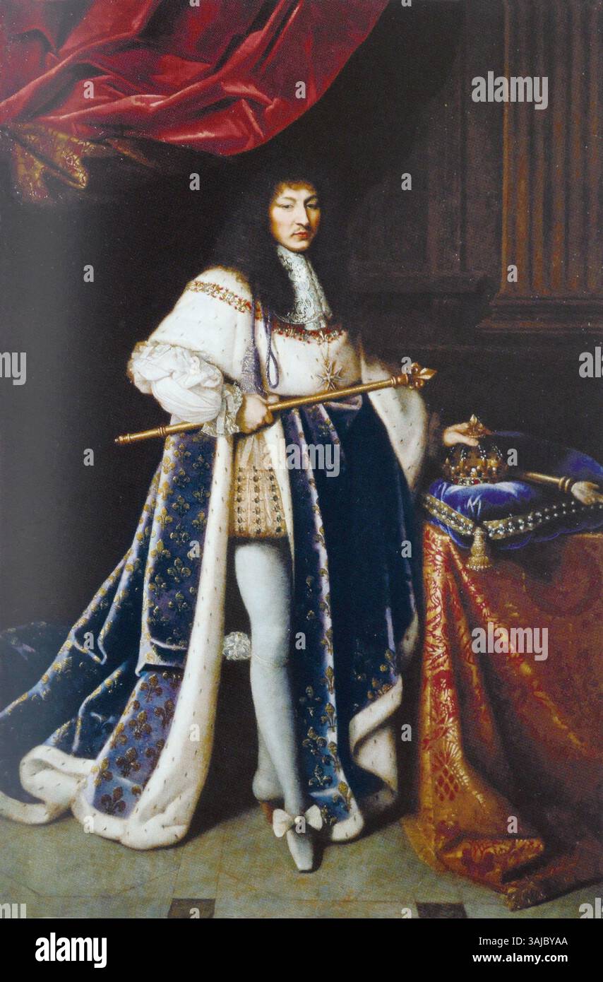Porträt Ludwigs XIV. Von Frankreich, zugeschrieben von Nicolas Mignard, 1668. Ganztägige Darstellung, Öl auf Leinwand. Ausgestellt im Musée des Beaux-Arts d'Angers. Stockfoto