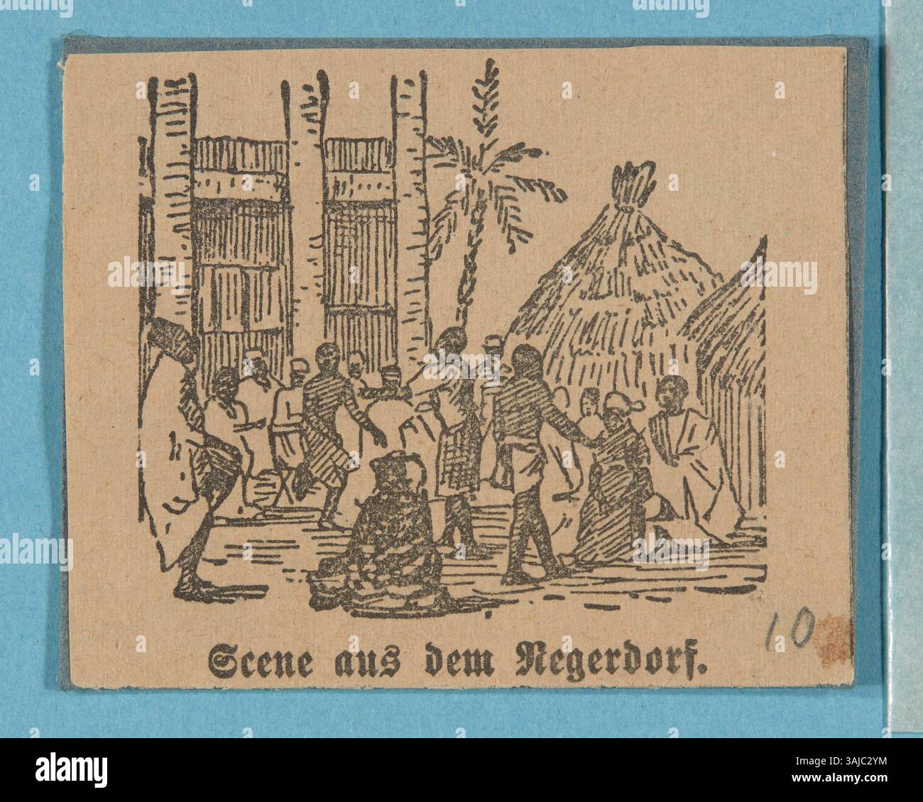 Dieser Presseausschnitt zeigt die Ausstellung „Black Village“ auf der Nationalausstellung 1896 in Genf, die sich im Vergnügungspark befindet. Es betont die kulturellen Aspekte der Ausstellung und der Darstellung des Lebens aus einer anderen Zeit und einem anderen Ort und bietet einen ethnographischen Einblick in die dargestellte Gemeinschaft. Stockfoto