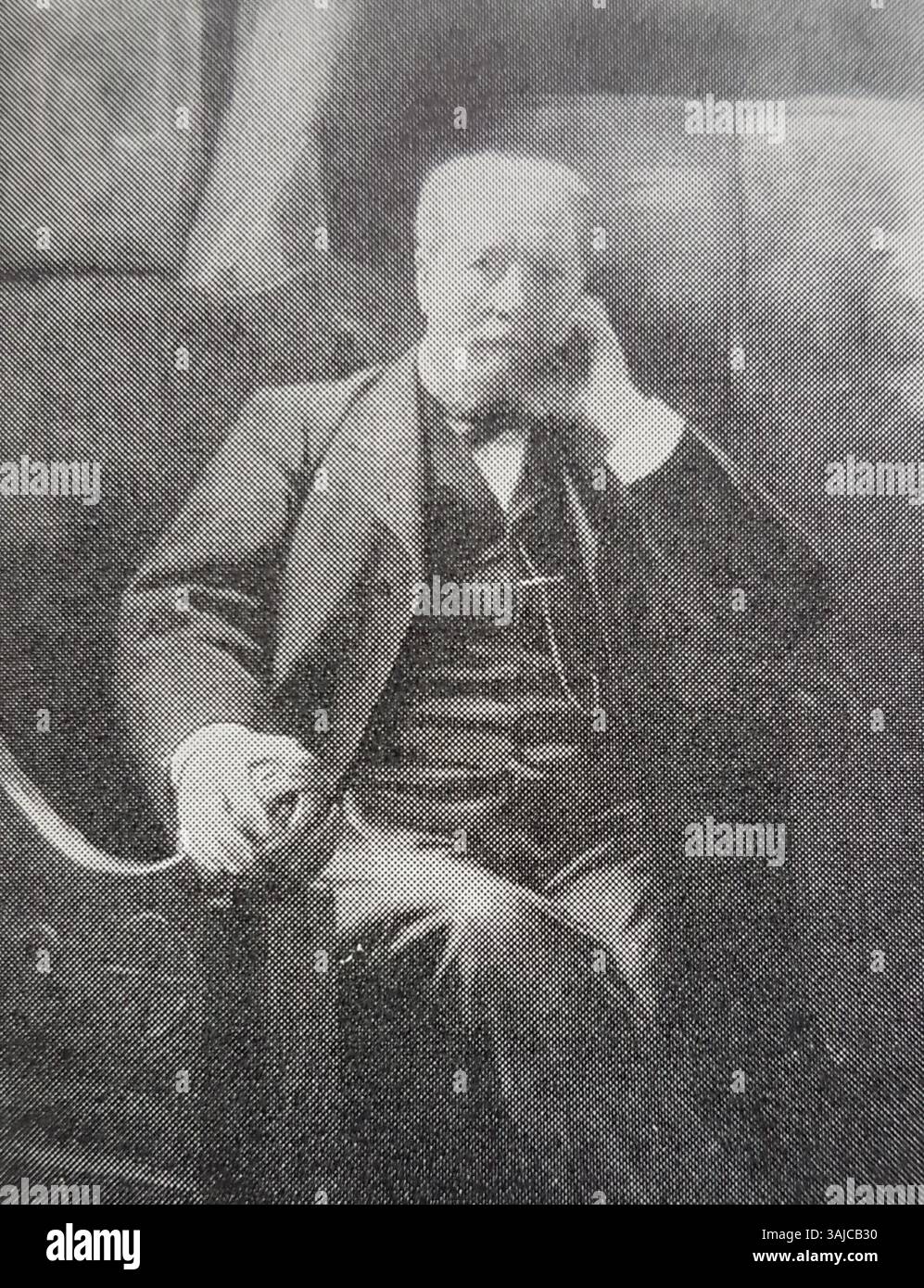 Porträt von August Malmström, erstellt von Ivar Nyberg, das den schwedischen Künstler in einem detaillierten Stil des 19. Jahrhunderts zeigt. Das Foto fängt das Wesen von Malmströms Gleichnis ein. Stockfoto