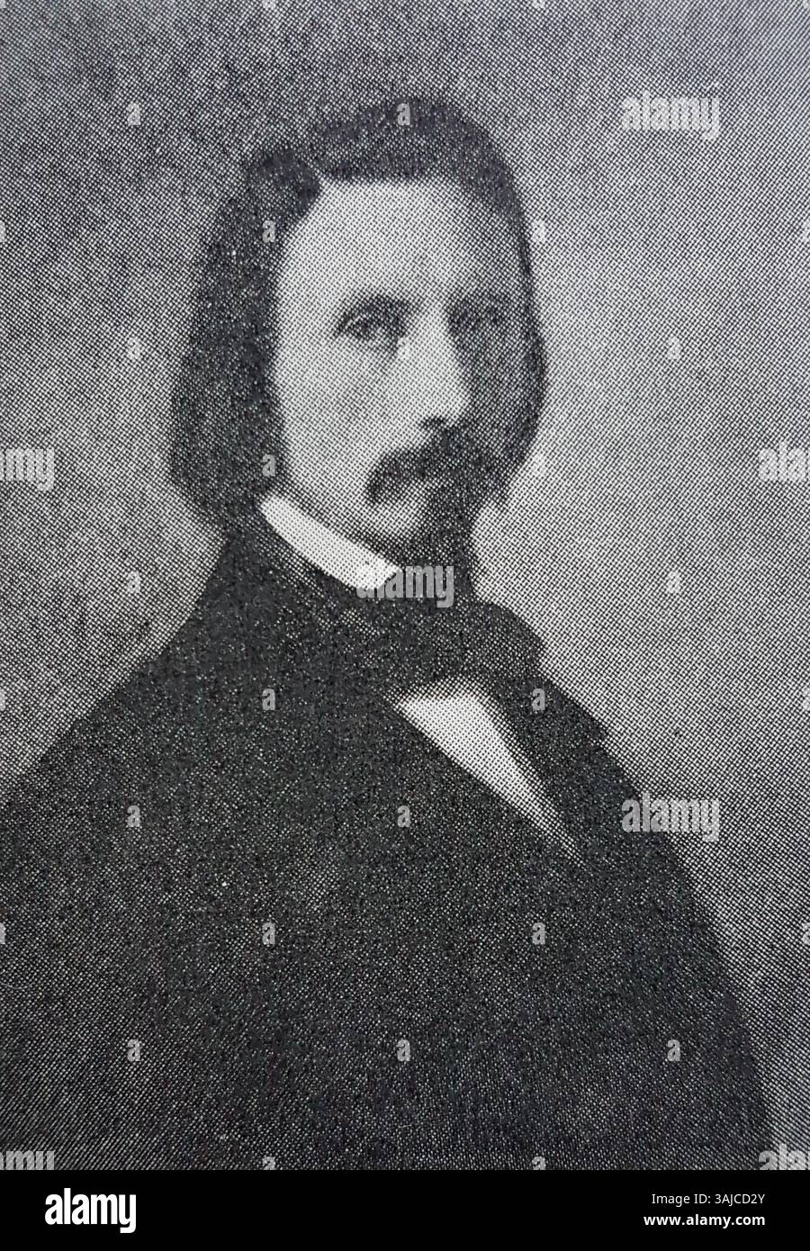 Lars Hansens Selbstporträt von 1862, fotografiert, zeigt eine künstlerische Darstellung des Künstlers im Stil der Mitte des 19. Jahrhunderts. Stockfoto