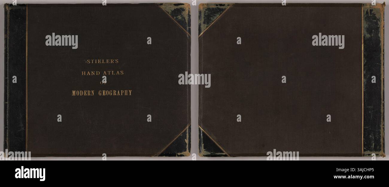 Der Handatlas von Adolf Stieler, der erstmals 1881 veröffentlicht wurde, enthält 95 Karten, die eine detaillierte geografische Abdeckung der Erde und ihrer Merkmale bieten. Der im Justus Perthes Verlag in Gotha veröffentlichte atlas wurde zu einem wichtigen Werkzeug für die globale Kartographie und Geographieforschung. Stockfoto