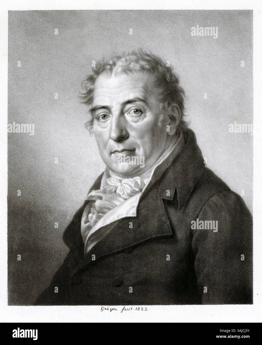 Die 1823 erschienene Lithographie von Friedrich Carl Gröger zeigt Peter Godeffroy, eine Schlüsselfigur des frühen 19. Jahrhunderts. Der Druck befindet sich in der Sammlung Carl von Ossietzky der Staats- und Universitätsbibliothek Hamburg und zeigt feine lithographische Arbeiten. Stockfoto
