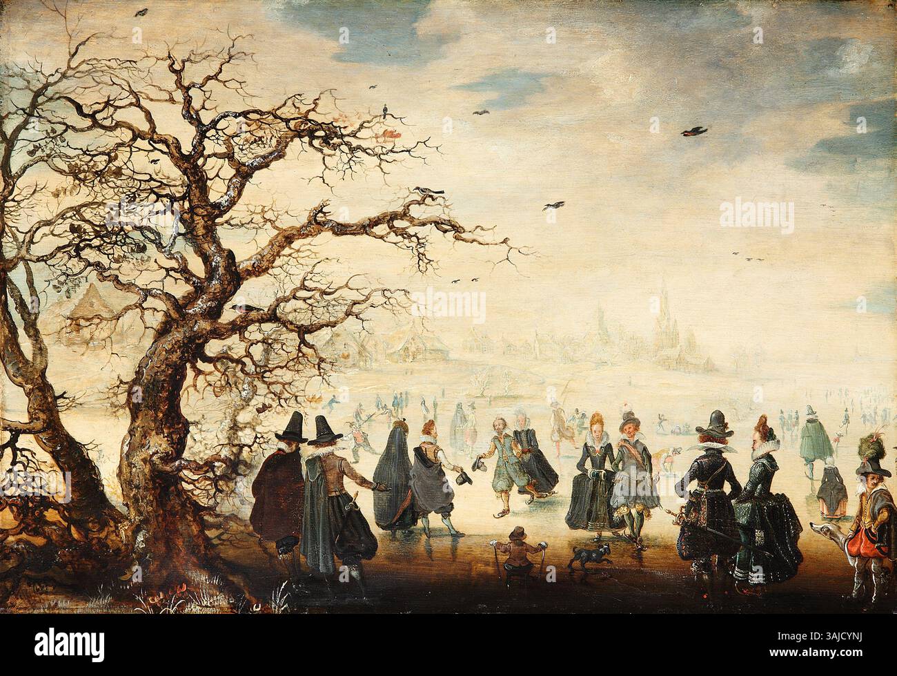 Wintervergnügen, ein Landschaftsgemälde von Adam van Breen, entstanden zwischen 1605 und 1625. Das Stück zeigt eine elegante Winterszene mit Eislauffiguren und fängt die heitere Schönheit der Saison ein. Das Gemälde wird in der Gemäldegalerie in Berlin ausgestellt. Stockfoto