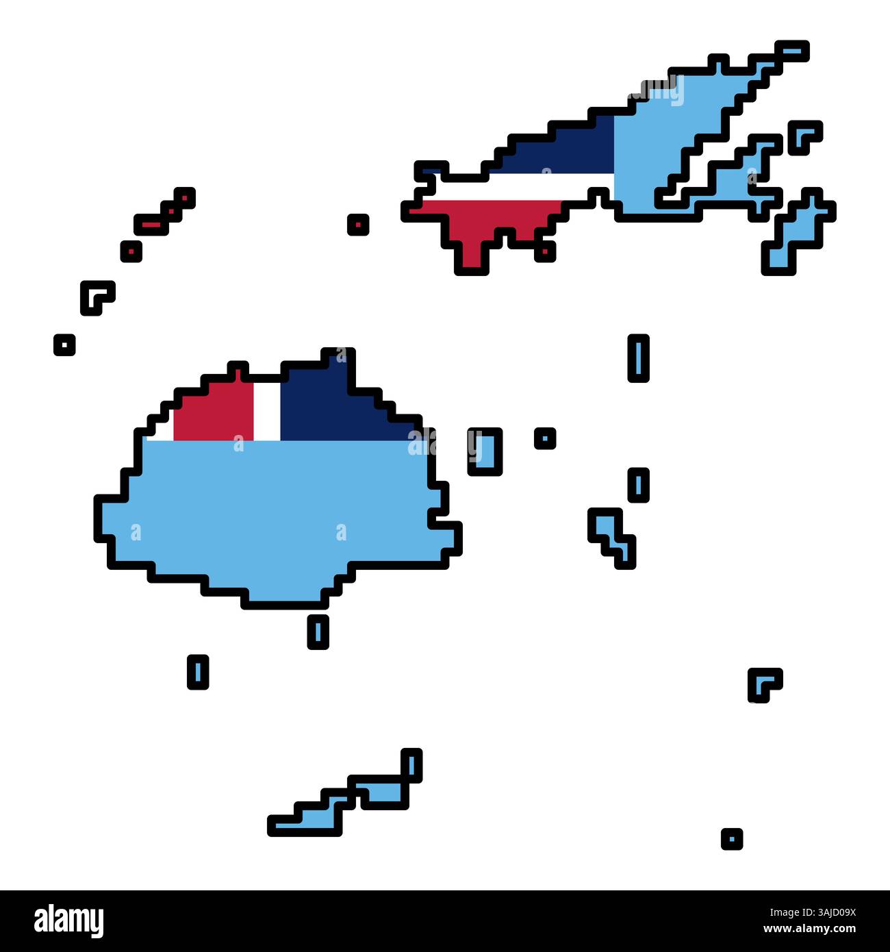Gepixelte Weltkartensymbole im 8-Bit-Stil mit über 190 Ländern. Perfekt für digitale Kunst, Bildungsprojekte und thematische Designs. Stock Vektor