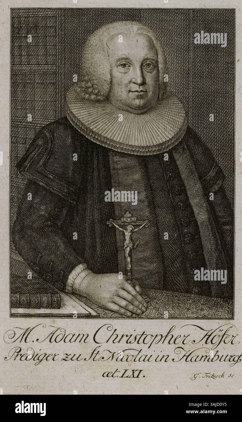 Porträt von Adam Christopher Höfer, Prediger am St. Nicolai in Hamburg, von Johann Christian Gottfried Fritzsch in der Staats- und Universitätsbibliothek Hamburg. Stockfoto