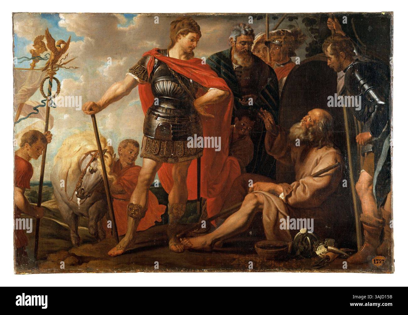 Pierre Francois Antoine de Goesin’ Ölgemälde „Alexander und Diogenes“ aus dem Jahr 1803, basierend auf dem Original von Gaspar de Crayer, zeigt die berühmte Begegnung zwischen dem Philosophen Diogenes und Alexander dem Großen. Das Gemälde ist im Museum der Schönen Künste Gent untergebracht. Stockfoto