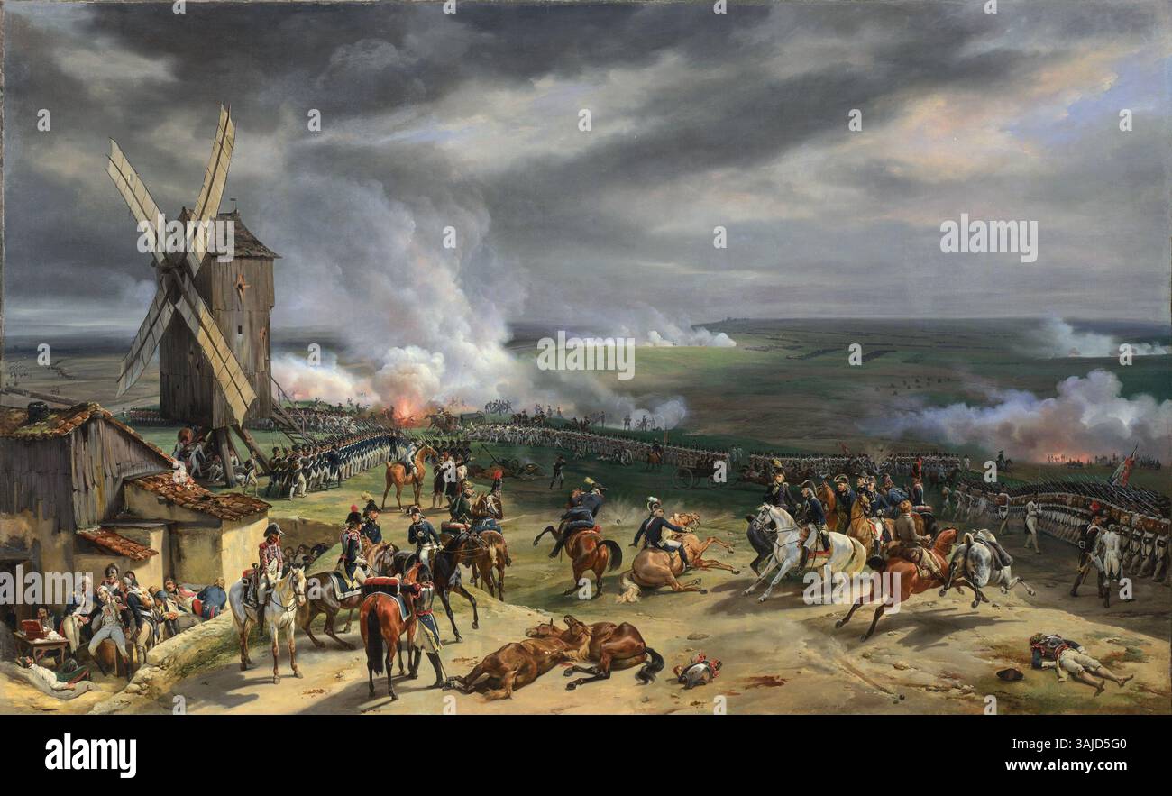 Dieses Gemälde von Horace Vernet aus dem Jahr 1826 zeigt die Schlacht von Valmy, die am 20. September 1792 stattfand, in der französische Truppen unter General Kellermann die preußische Armee besiegten. Stockfoto