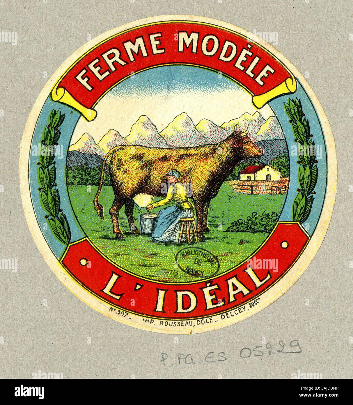 Ein Druck mit dem Titel „L’idéal“ von 1900 bis 1950, der die idealisierte Vision oder das Konzept widerspiegelt, das mit seinem Namen verbunden ist. Der von Delcey aus Dole, Jura, entworfene Druck besticht durch ein starkes, kulturell relevantes Design. Stockfoto