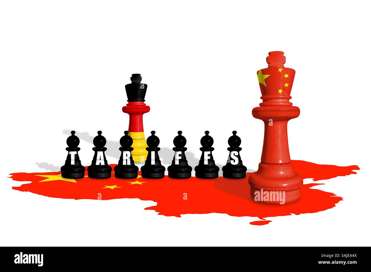Schach aus Deutschland- und China-Flaggen. Handel, Zölle, Zölle und Zollkrieg in Europa und China Stockfoto