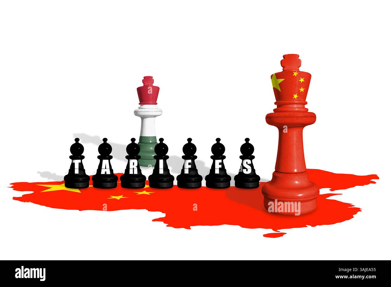 Schach aus Ungarn und China-Flaggen. Handel, Zölle, Zölle und Zollkrieg in Europa und China Stockfoto