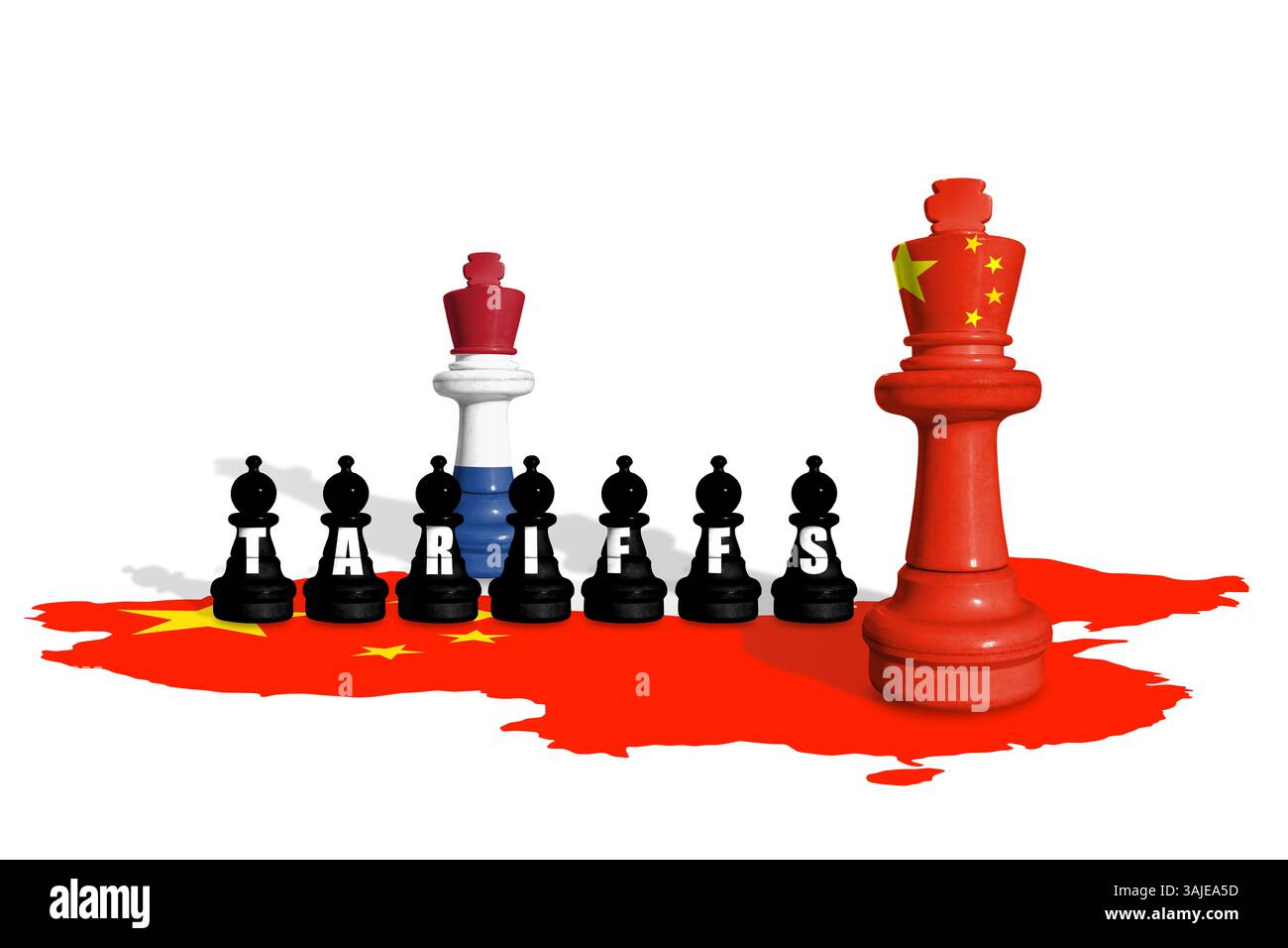 Schach aus Holland- und China-Flaggen. Handel, Zölle, Zölle und Zollkrieg in Europa und China Stockfoto