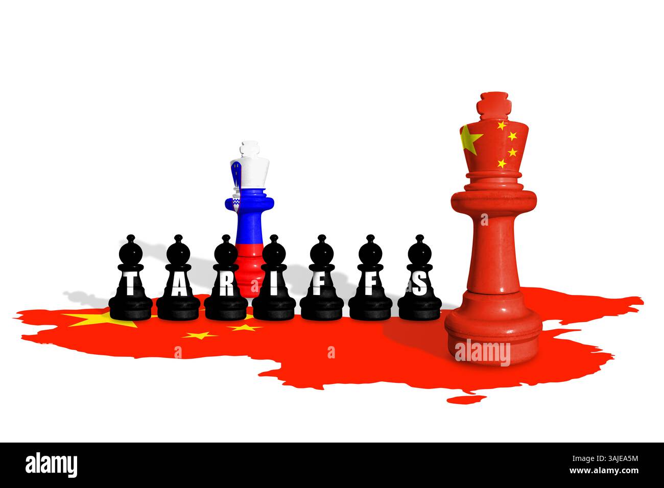 Schach aus slowenischen und chinesischen Flaggen. Handel, Zölle, Zölle und Zollkrieg in Europa und China Stockfoto