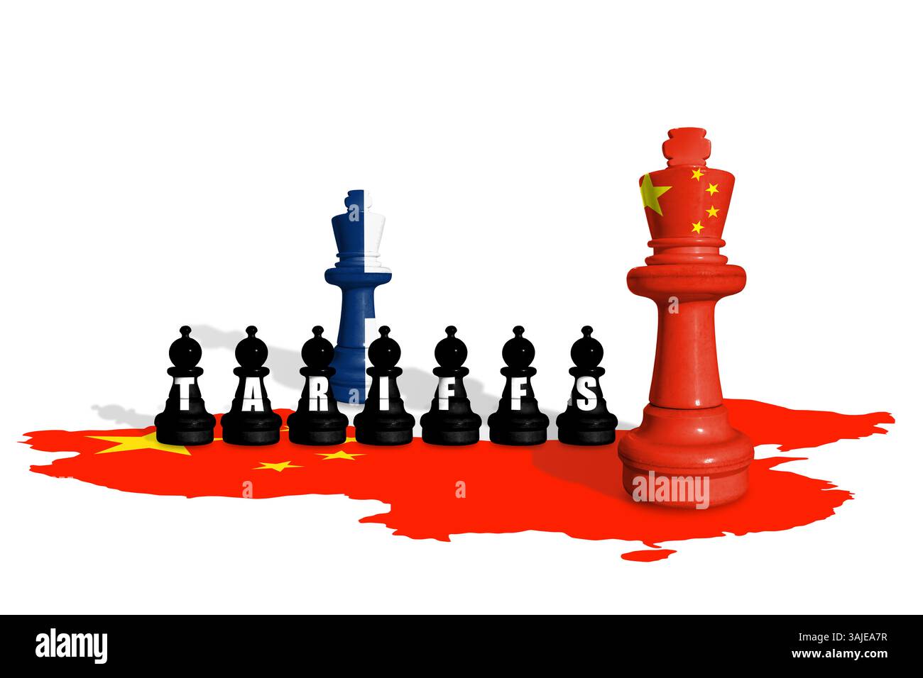 Schach aus finnischen und chinesischen Fahnen. Handel, Zölle, Zölle und Zollkrieg in Europa und China Stockfoto