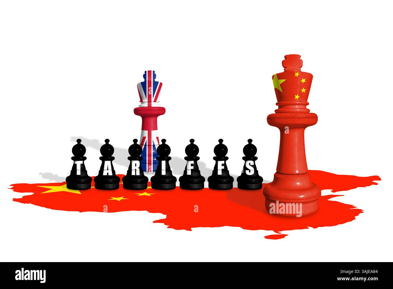 Schach aus britischen und chinesischen Flaggen. Handel, Zölle, Zoll und Zollkrieg Stockfoto