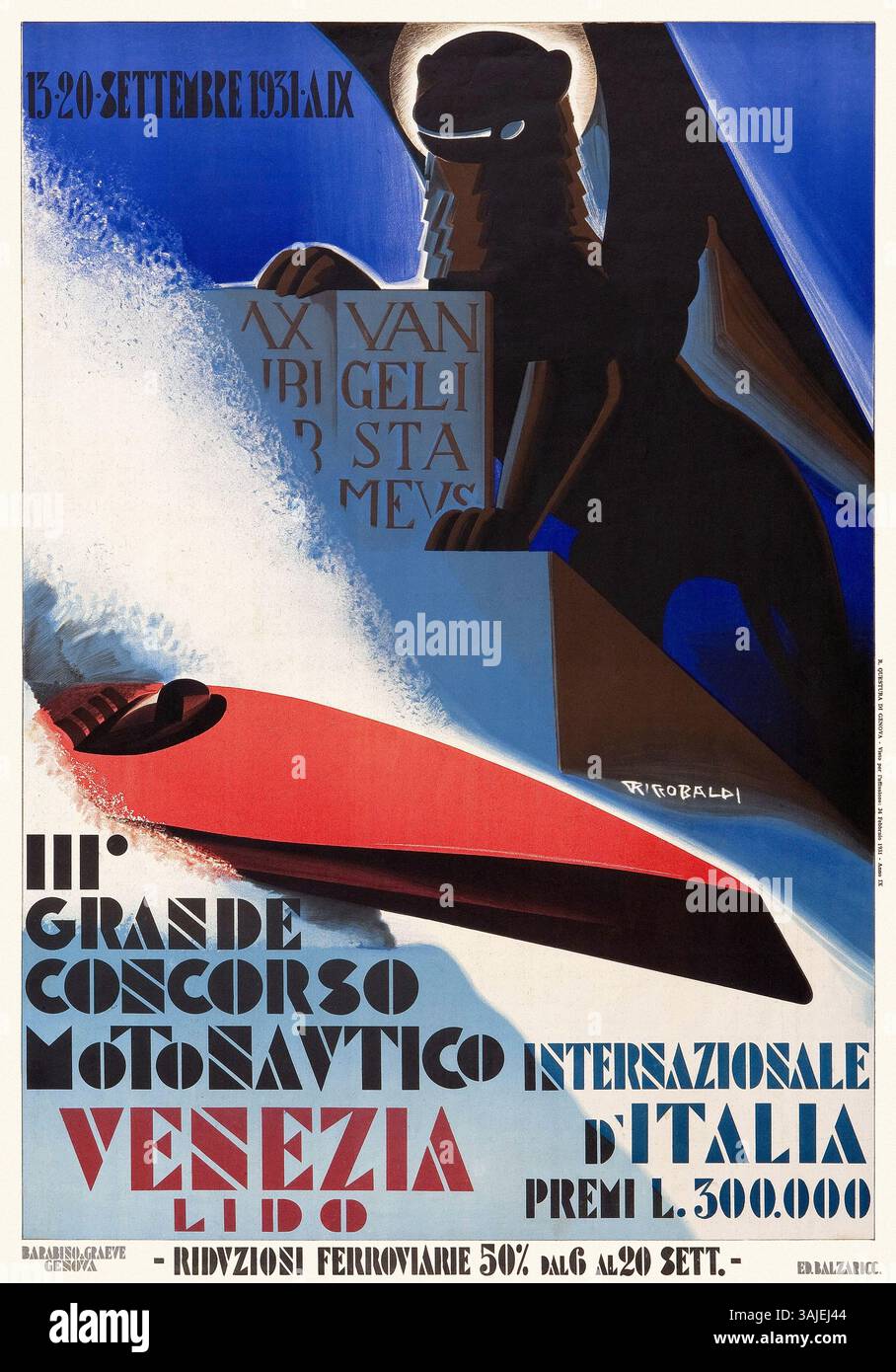 Venedig Lido. Grande Concorso Motonavtico von Giuseppe Riccobaldi (1887-1976). Poster veröffentlicht 1931 in Italien. Stockfoto