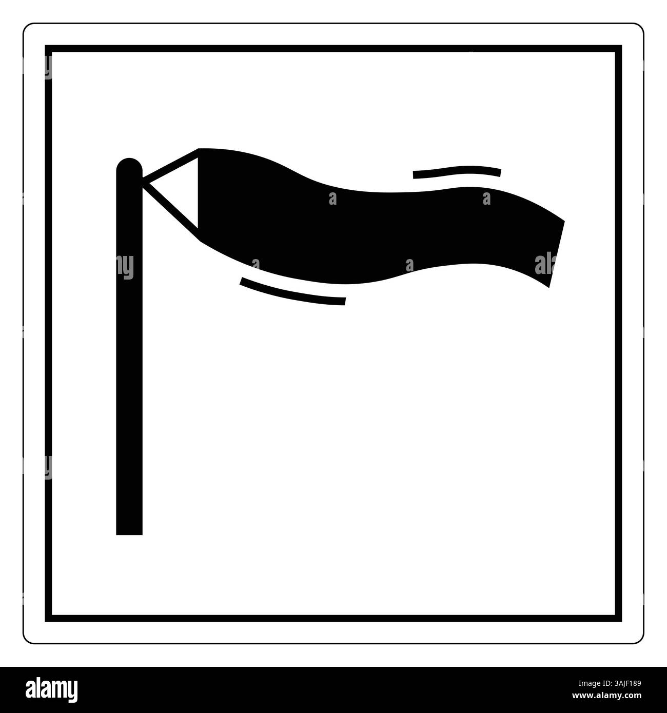 Diese minimalistische Silhouette einer Windsocke, die sich im Wind bewegt, fängt das Wesen von Outdoor-Bedingungen und Luftfahrt ein. Ideal für verschiedene Konstruktionsprojekte Stock Vektor