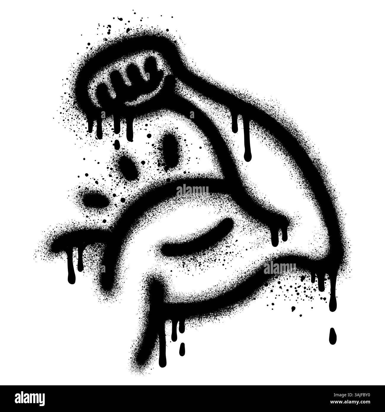 Kräftige Bizeps-Ikone im Graffiti-Stil mit schwarzer Sprühfarbe. Stock Vektor