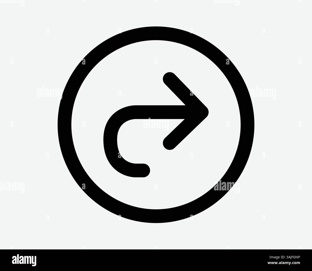 Wiederholen: Symbol „Linie Runden Kreis“, Der Nach Rechts Zeigt Nächste Vorwärtsrichtung Der Bahn Navigationsschleife Zurücksetzen Rotation Neu Starten Umrisszeichen Symbol Vektor Stock Vektor