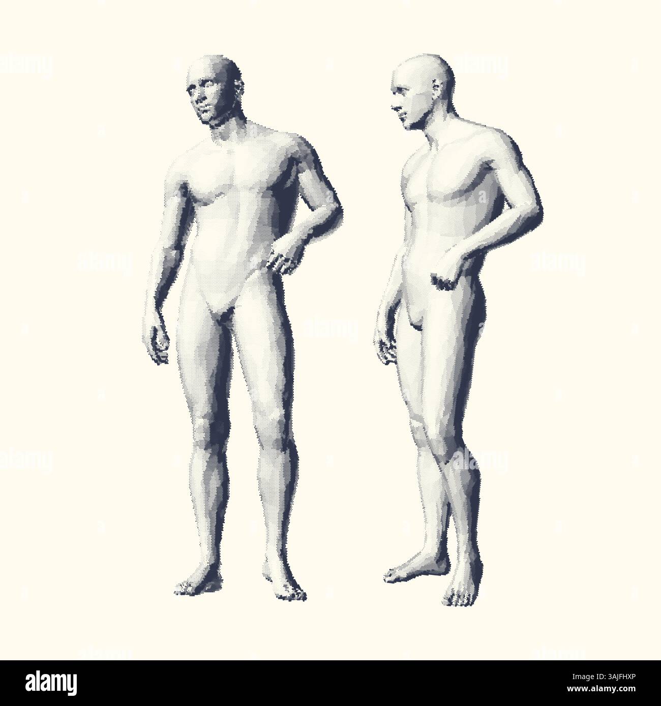 Modelle von stehenden Menschen in verschiedenen Stellungen. 3D-Modell des menschlichen Körpers. Vektor für Broschüre, Flyer, Präsentation, Logo oder Banner. Stock Vektor