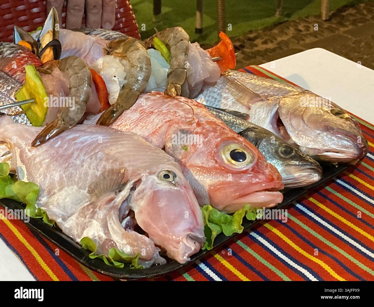 Frisch gefangener Atlantischer Fisch in einem Restaurant auf Madeira. - Smartphone-aufgenommenes Stockfoto
