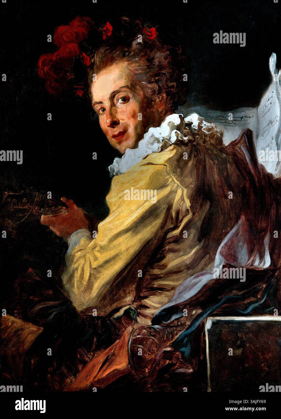 La Musique Musikporträt von M. de la Bretèche Bruder des Abtes von Saint No von Jean Honoré Fragonard 1732-1806 France French , Louvre Paris, Museum für schöne Kunst, Frankreich Stockfoto