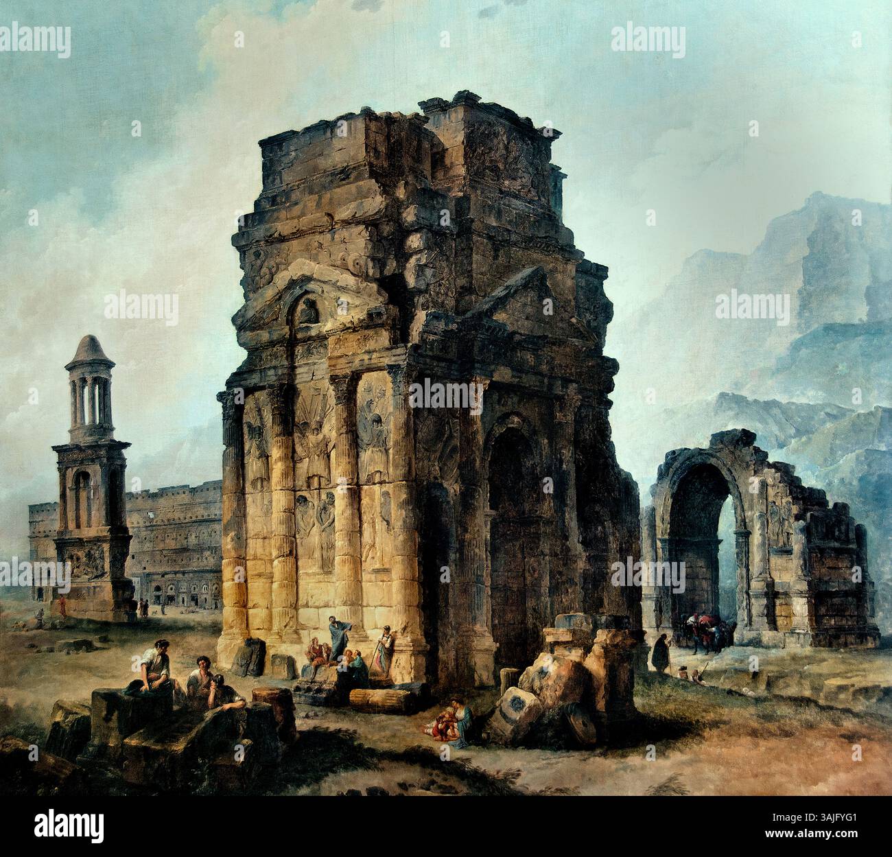 The Arc de Triomphe and the Theatre of Orange 1787 by Hubert Robert 1733-1808 France French Roman , Louvre Paris, Fine Art Museum, Frankreich, Stockfoto