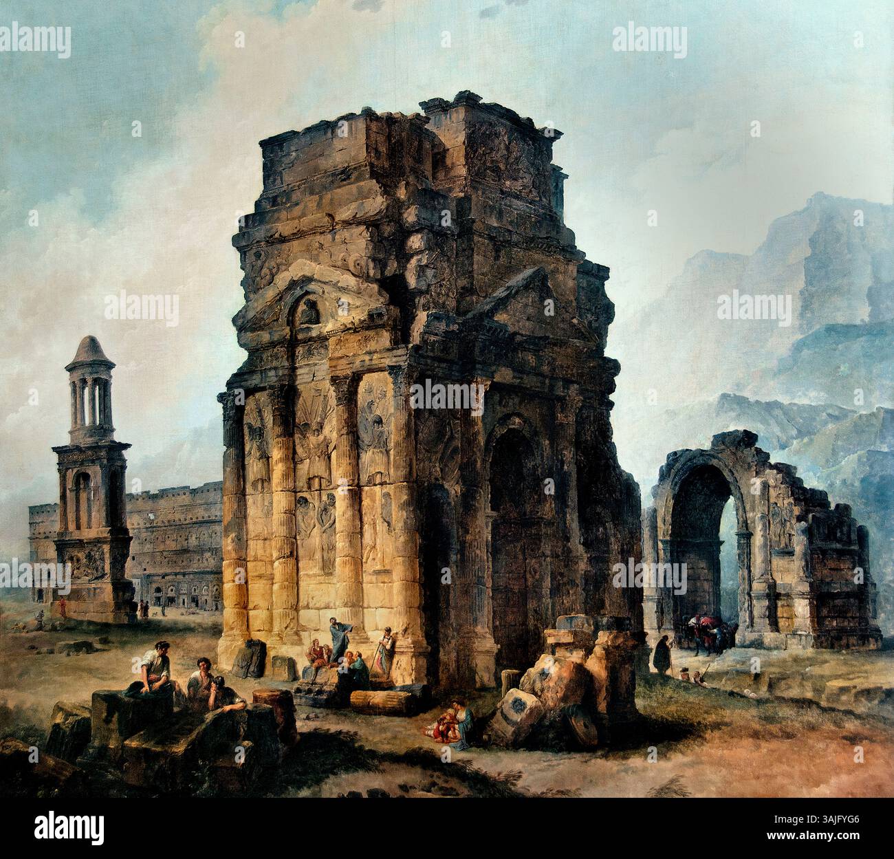 The Arc de Triomphe and the Theatre of Orange 1787 by Hubert Robert 1733-1808 France French Roman , Louvre Paris, Fine Art Museum, Frankreich, Stockfoto