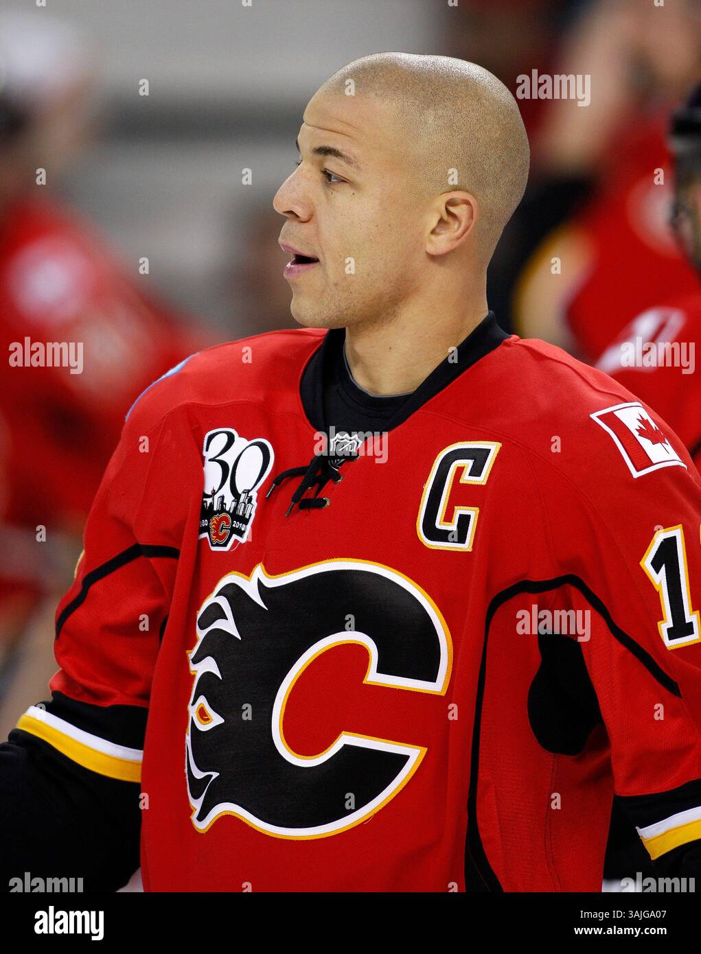 28. Dezember 2009 - Calgary, Alberta, Kanada - Foto des NHL-Spielerprofils auf Jarome Iginla von Calgary Flames während eines Spiels in Calgary. (Foto: © Larry MacDougal via ZUMA Wire) Stockfoto