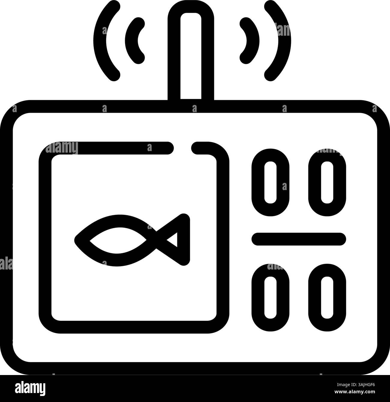 Symbol für Fischsucherlinie. Echolot. Tiefenmesser. Fischsuche. Umrandung des digitalen Fischsucher-Vektorsymbols für Webdesign isoliert auf weißem Hintergrund. Digitales Gadget für Web und App. Stock Vektor