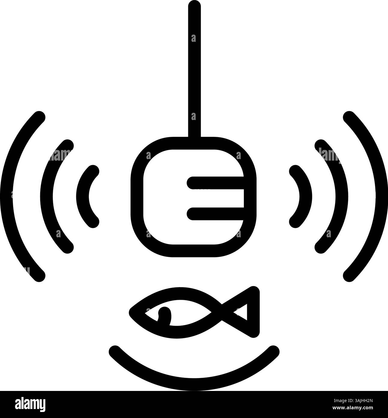 Fish Finder Vektorlinie Symboldesign. Echolot Radarsymbol. Echolot Radar-Konturvektorsymbol für Webdesign isoliert auf weißem Hintergrund Stock Vektor