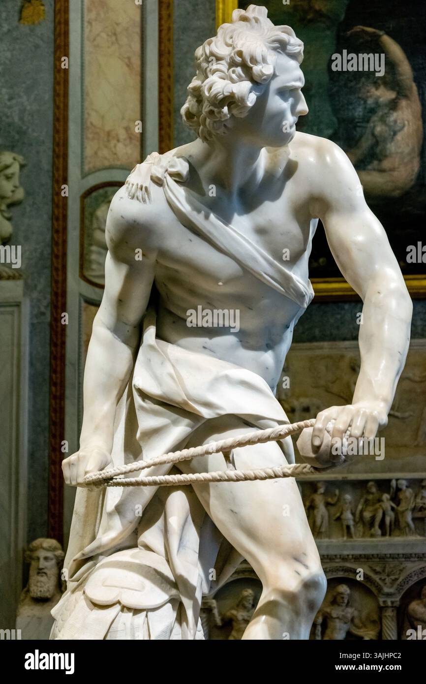 Marmorstatue von Bernini von David, kurz davor, Goliath zu töten Stockfoto