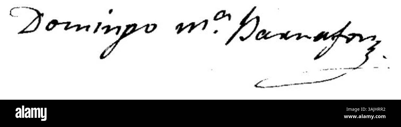 Die Signatur von Domingo María Barrafón Viñals (1789–1851), datiert vom 3.-11-1849, spiegelt die persönliche Note des Künstlers wider und bietet einen historischen Kontext für seine Karriere. Die Unterschrift stammt aus den späteren Jahren seines Lebens. Stockfoto