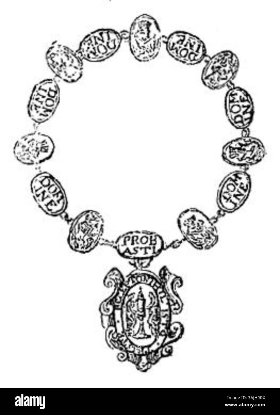 Eine Darstellung des Collar des Erlöserordens aus dem 17. Jahrhundert, eine wichtige Ehre, die das Königreich Griechenland verliehen hat. Dieses komplizierte Stück spiegelt die Bedeutung der Ordnung in europäischen Adelskreisen wider. Stockfoto