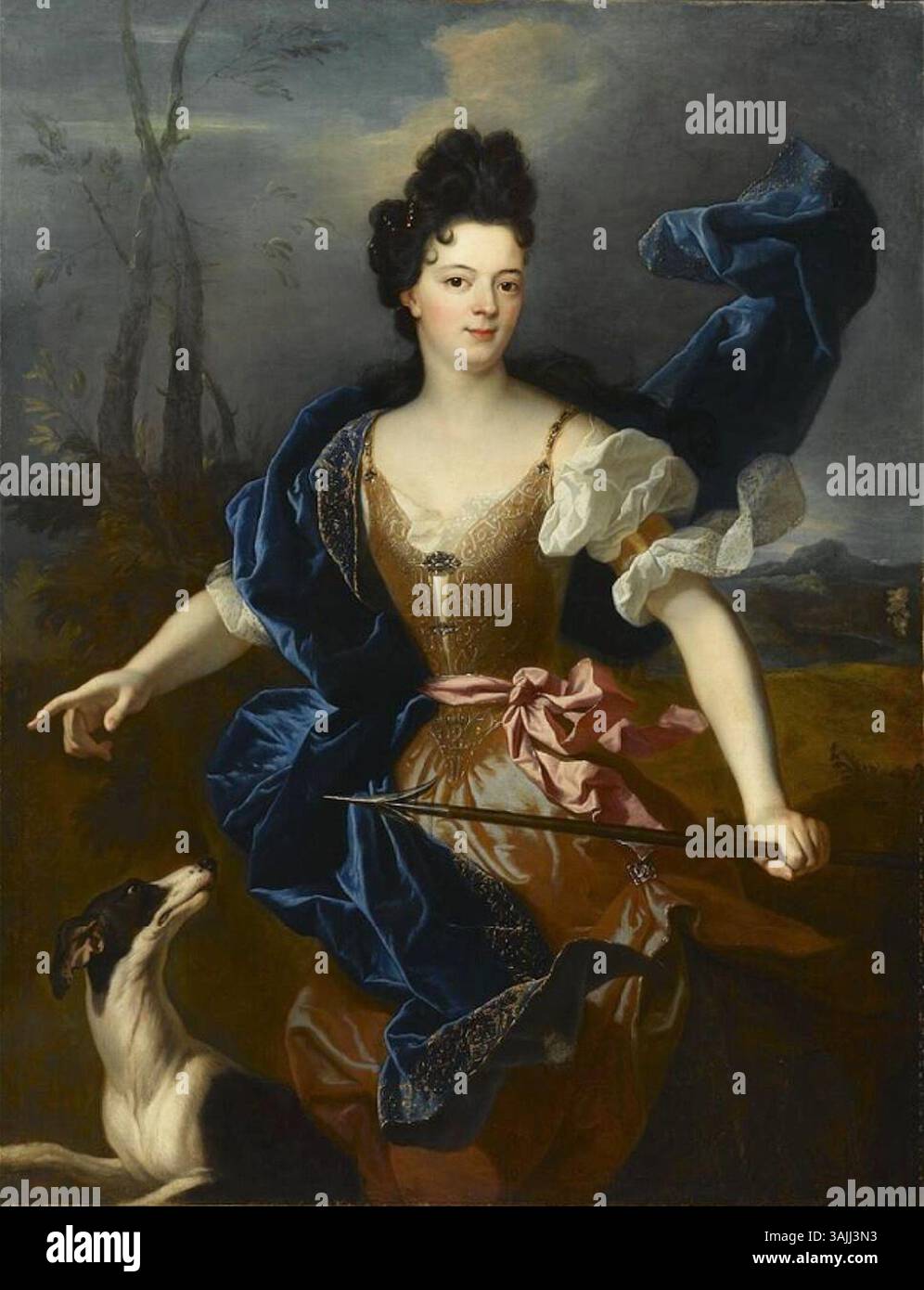 Jean-Baptiste Oudry Porträt „die Herzogin von Choiseul als Diana“ aus dem Jahr 1704 stellt die Herzogin dar, die als römische Göttin Diana gekleidet ist, und unterstreicht ihre Eleganz und königliche Haltung. Das Öl-auf-Leinwand-Gemälde ist Teil der Sammlung des Norton Simon Museums und veranschaulicht den Rokoko-Stil. Stockfoto