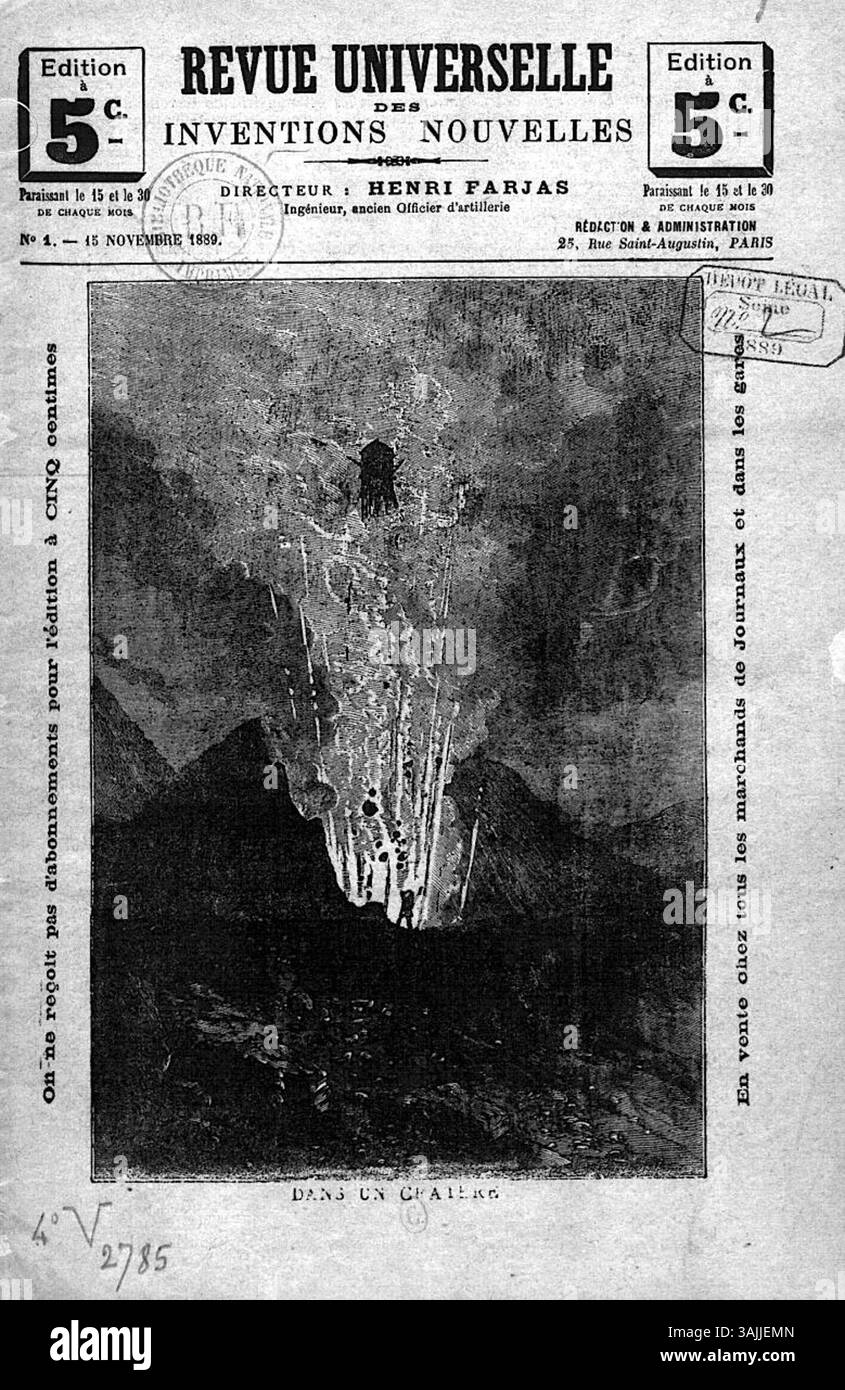 Diese Ausgabe der „Revue uniselle des inventions nouvelles“ vom 15. November 1889 zeigt technologische Entwicklungen aus der industriellen Zeit. Sie spiegelt das kontinuierliche Wachstum der Innovationen im späten 19. Jahrhundert wider. Stockfoto