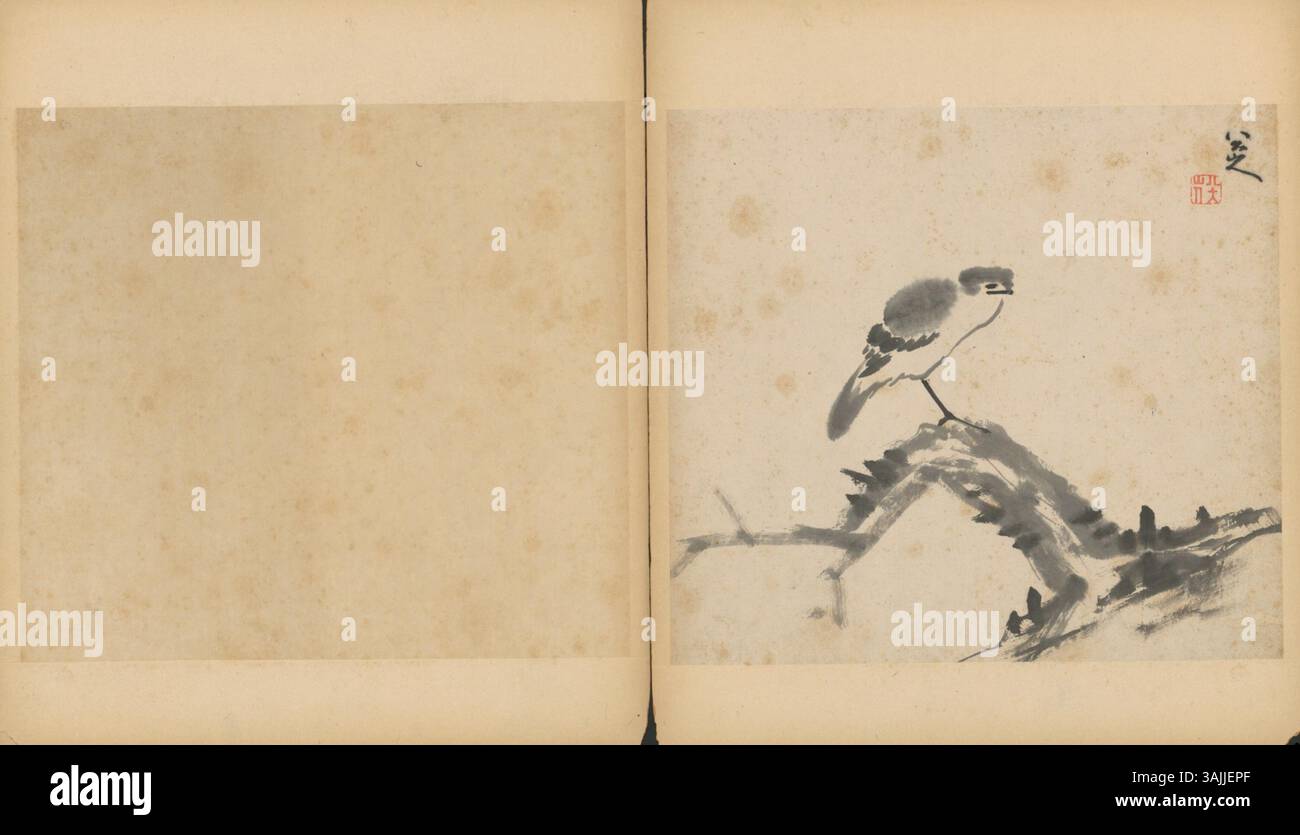 Ein chinesisches Gemälde von Bada Shanren (1626–1705) im Palace Museum, das für seine besondere Verwendung von Pinselarbeiten und kulturellen Themen bekannt ist. Stockfoto