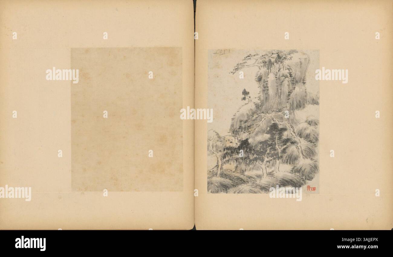 Ein Gemälde von Bada Shanren (1626–1705) im Palace Museum, das seine charakteristischen Pinselarbeiten und traditionellen chinesischen Themen hervorhebt. Stockfoto