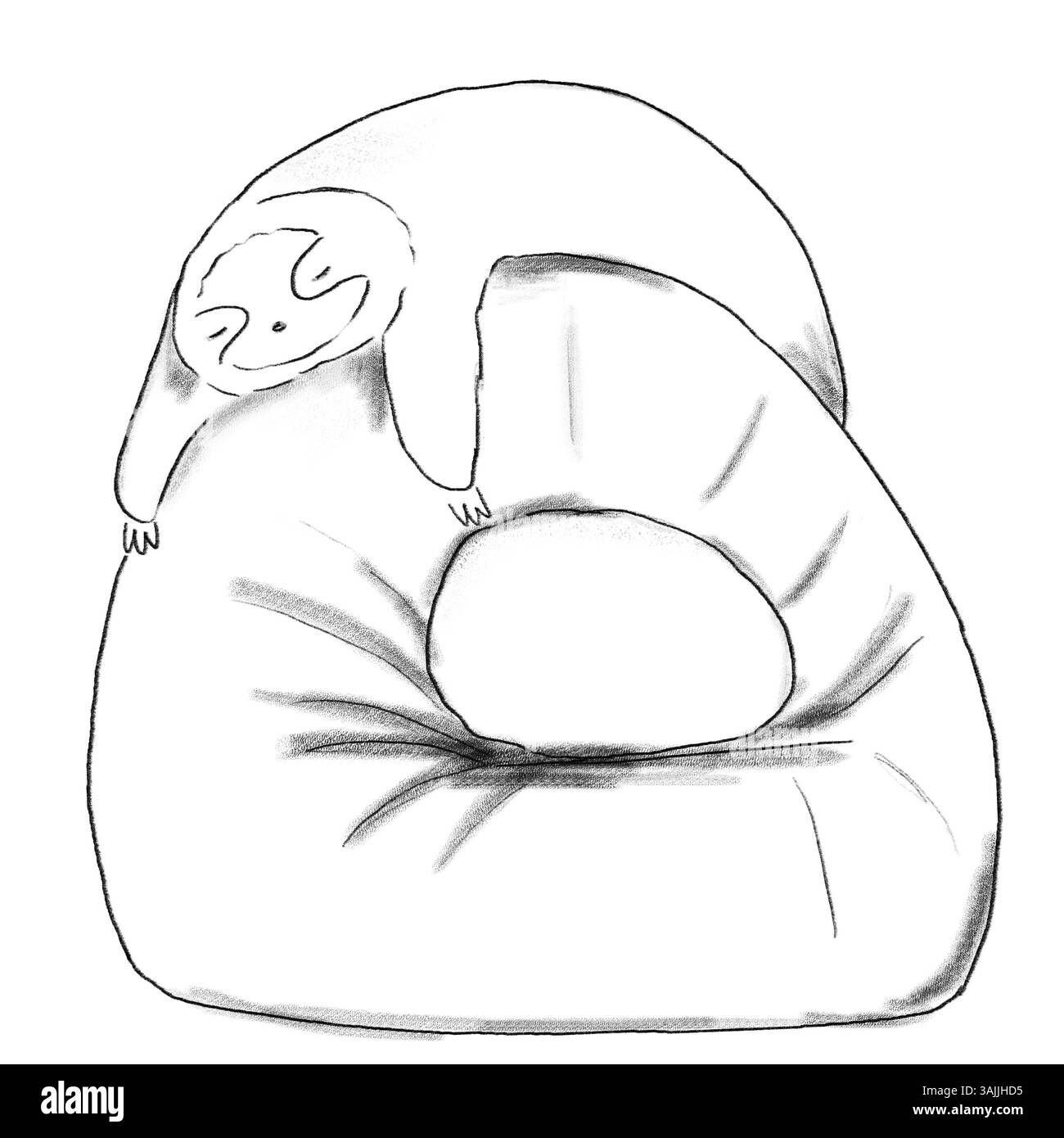 Faultier schläft auf der gemütlichen Stuhlskizze. Handgezeichnete Illustration von niedlichem schlafendem Faultier Stockfoto