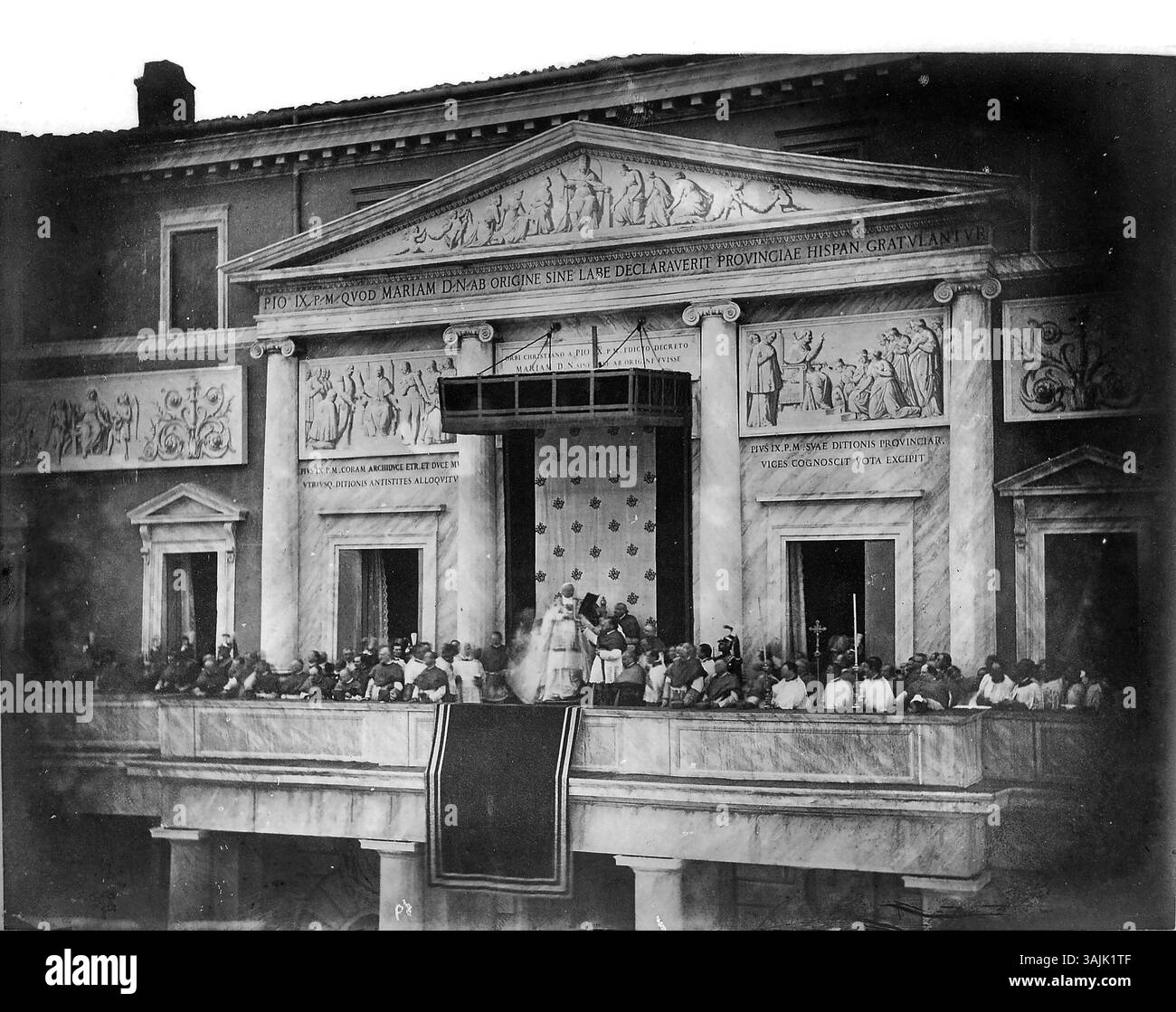 Dieses Gemälde von 1857 zeigt die Einweihung der Säule der Unbefleckten Empfängnis auf der Piazza di Spagna, Rom, während des Papsttums Pius IX. Stockfoto