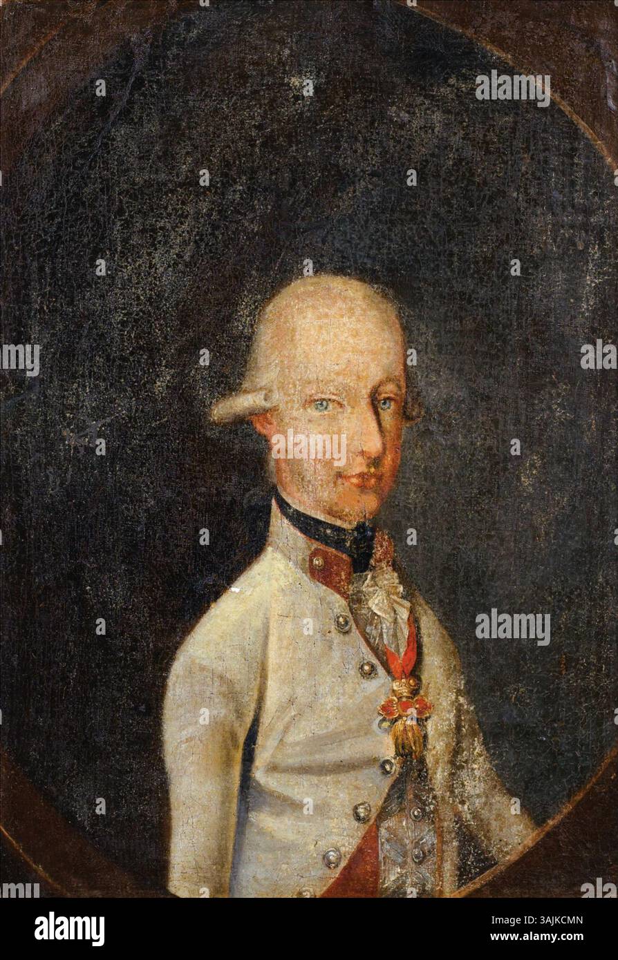 Dieses Porträt aus den 1780er Jahren, fälschlicherweise als Joseph II. Bezeichnet, ist von einem Sohn des Kaisers Leopold II. Und wurde im typischen europäischen königlichen Stil des 18. Jahrhunderts gemalt. Stockfoto