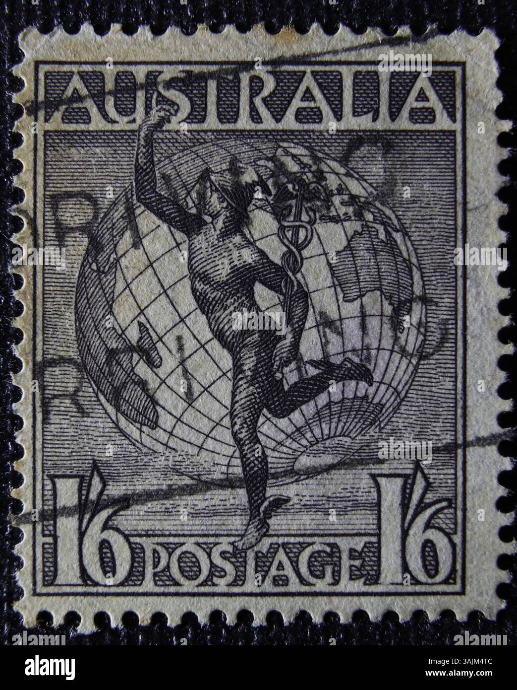 ISTANBUL, TÜRKEI - 01. JANUAR 2021: Australische Briefmarken zeigen World and man Stockfoto