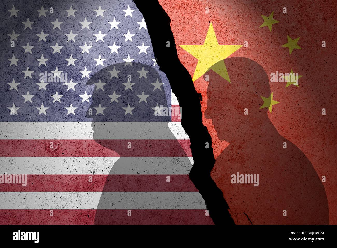 Handelskrieg der USA und Chinas. China und die Vereinigten Staaten von Amerika: Handel, Zölle, Zollkrieg Stockfoto